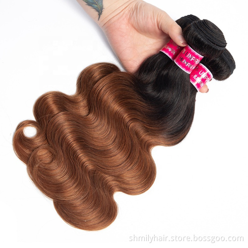 Wholesale Ombre 3 Tones Color 1B/4/30 Remy Brazilian Body Wave Human Hair Weave Bundles Virgin Cuticle Aligned Hair Extension